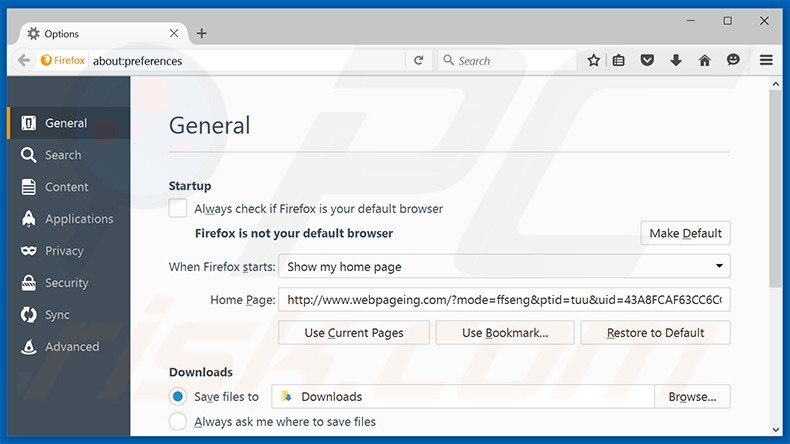 Cambia la tua homepage webpageing.com in Mozilla Firefox 