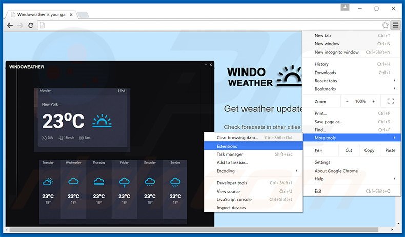 Rimuovere Windoweather adware da Google Chrome step 1