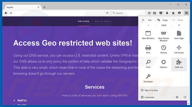 Rimuovere AnyFlix adware da Mozilla Firefox step 1