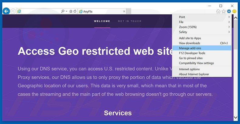 Rimuovere AnyFlix adware da Internet Explorer step 1