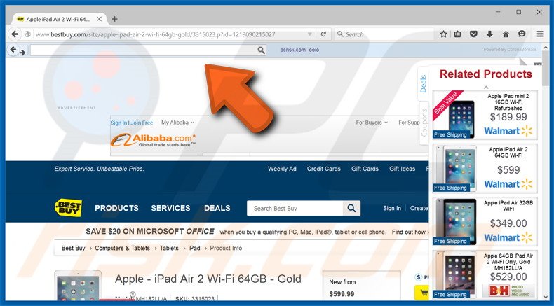 Dubious search bar displayed by CoronaBorealis adware