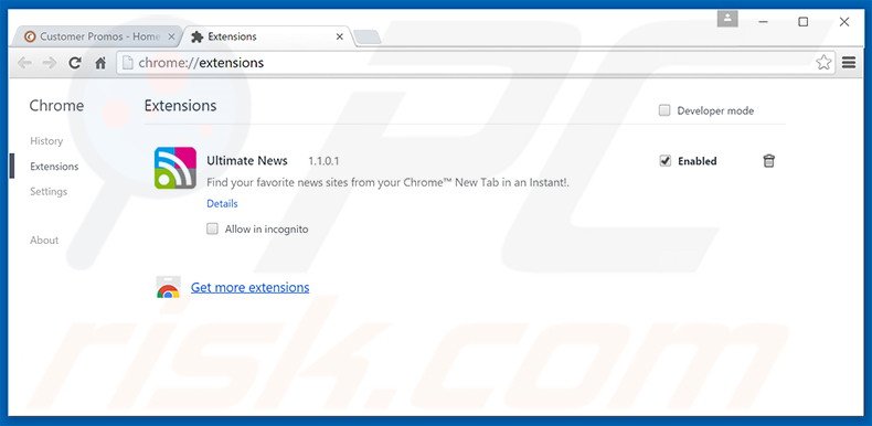 Rimuovere Customer Promos adware da Google Chrome step 2