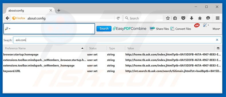 Removing EasyPDFCombine from Mozilla Firefox default search engine