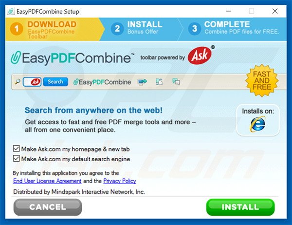 Official EasyPDFCombine browser hijacker installation setup
