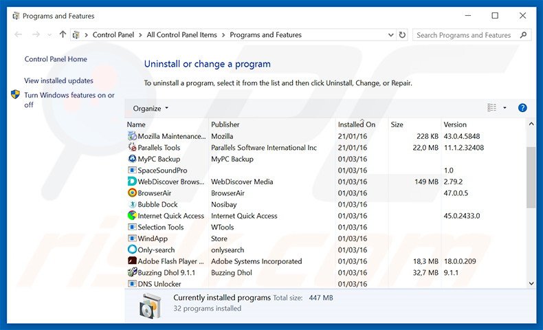 Disinstallare programmi potenzialmente indesiderati dal pannello di controllo