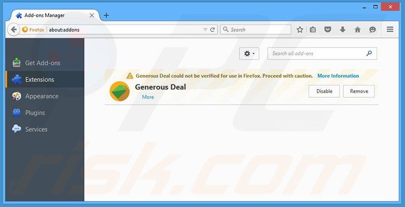 Rimuovere Generous Deal adware da Mozilla Firefox step 2