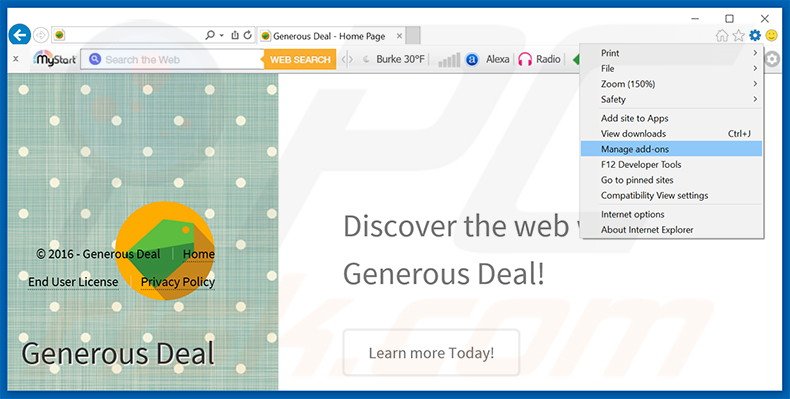 Rimuovere Generous Deal adware da Internet Explorer step 1