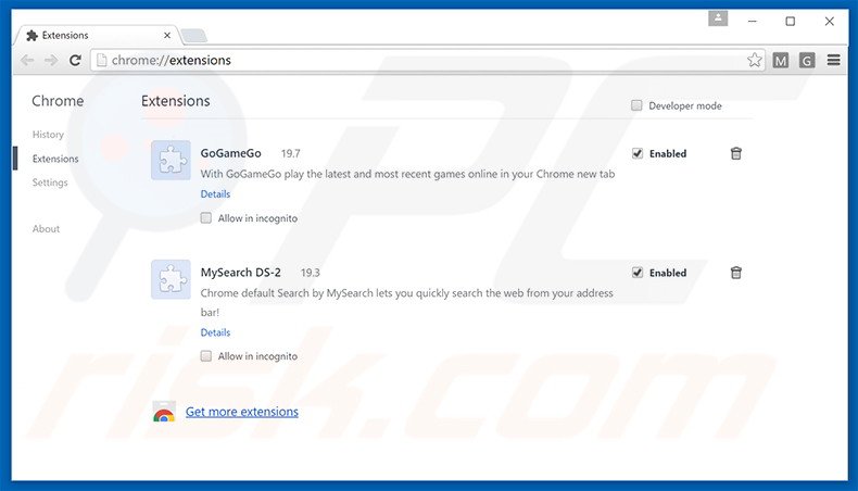 Removing search.mysearch.com related Google Chrome extensions