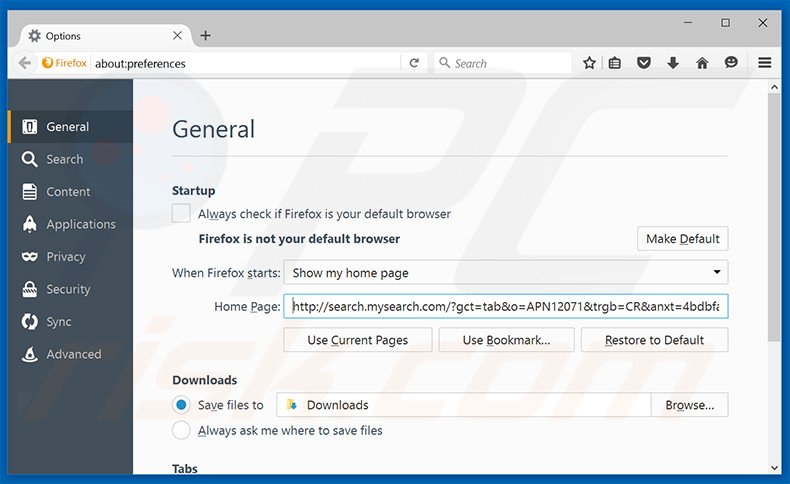 Removing search.mysearch.com from Mozilla Firefox homepage