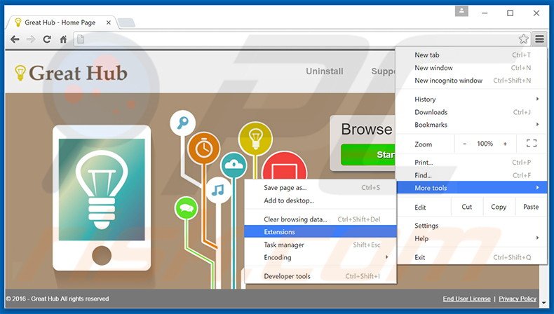 Rimuovere Great Hub adware da Google Chrome step 1