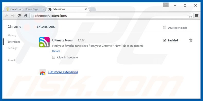 Rimuovere Great Hub adware da Google Chrome step 2
