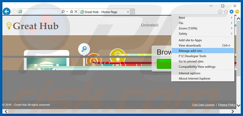 Rimuovere Great Hub adware da Internet Explorer step 1