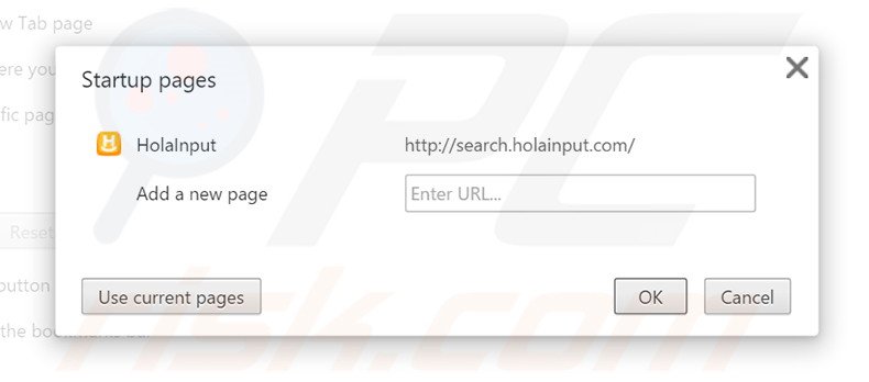 Removing search.holainput.com from Google Chrome homepage