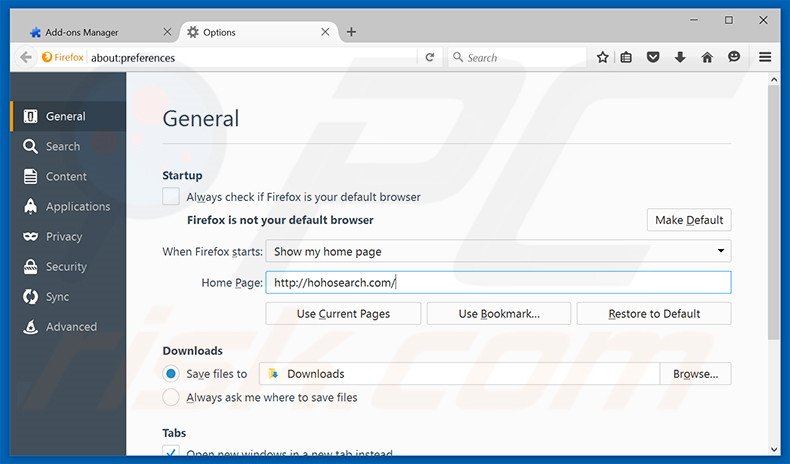 Removing hohosearch.com from Mozilla Firefox homepage