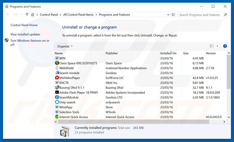  Disinstallare programmi potenzialment edannosi attraveros il pannello di controllo.