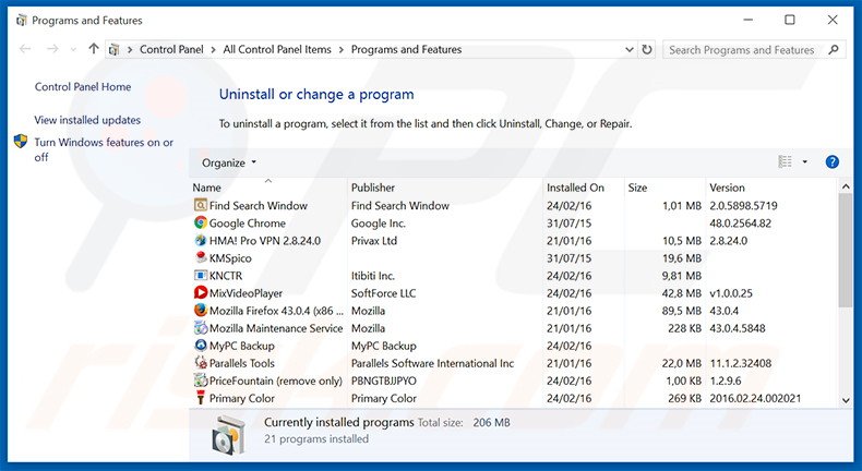 Disinstallare Innovate Direct attraverso il pannello di controllo.