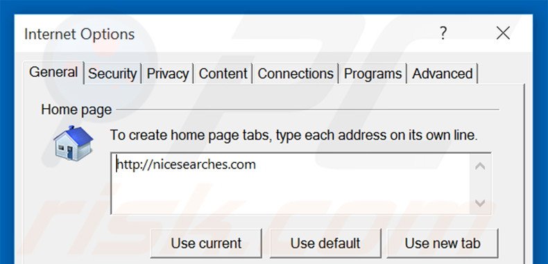 Cambia la tua homepage nicesearches.com in Internet Explorer