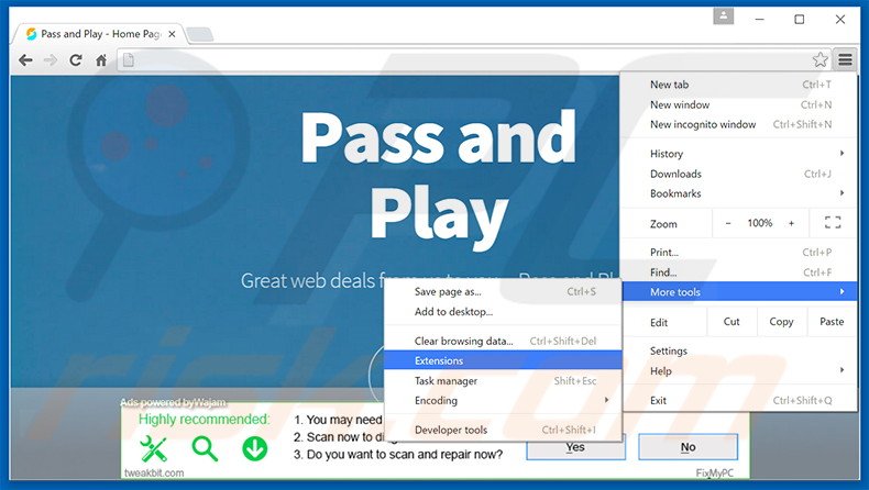 Rimuovere Pass and Play adware da Google Chrome step 1