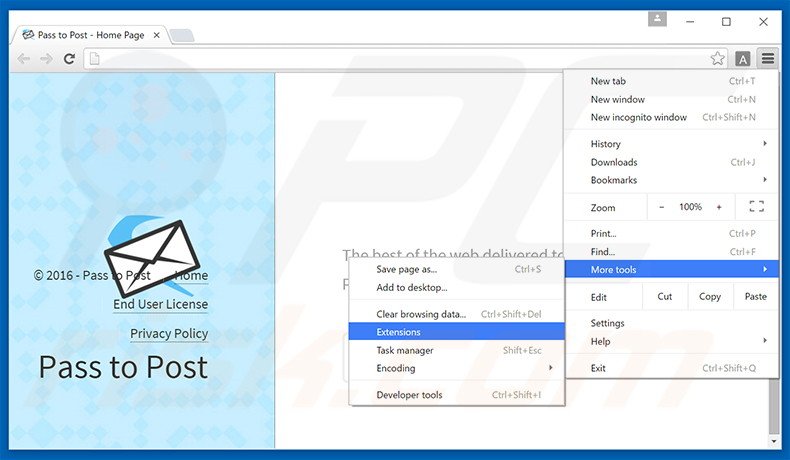 Rimuovere Pass To Post adware da Google Chrome step 1