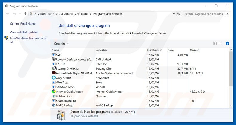 Disinstallare pico-search.com attraverso il pannello di controllo.