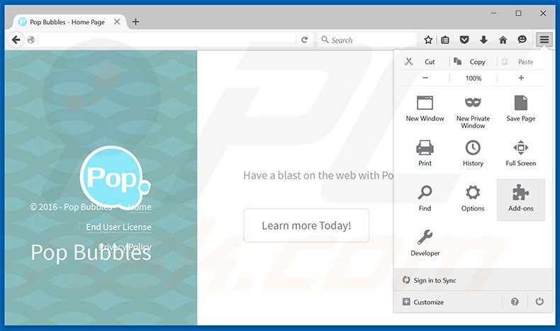 Rimuovere Pop Bubbles adware da Mozilla Firefox step 1