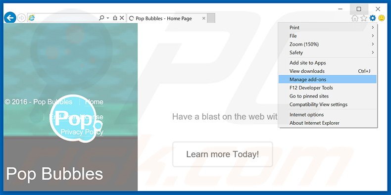 Rimuovere Pop Bubbles adware da Internet Explorer step 1
