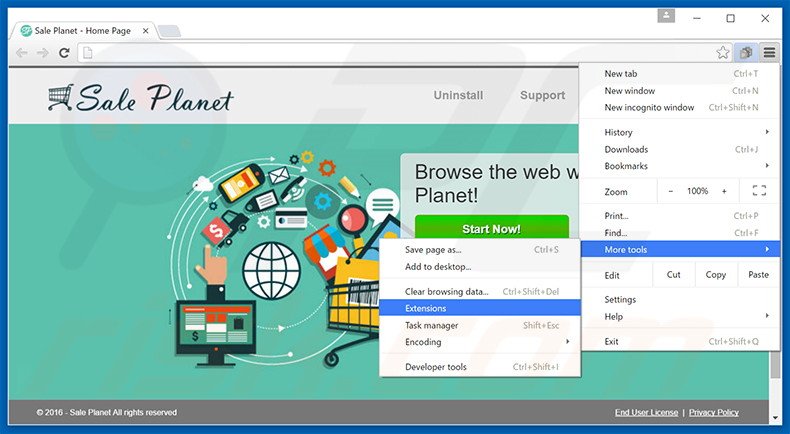 Rimuovere Sale Planet adware da Google Chrome step 1