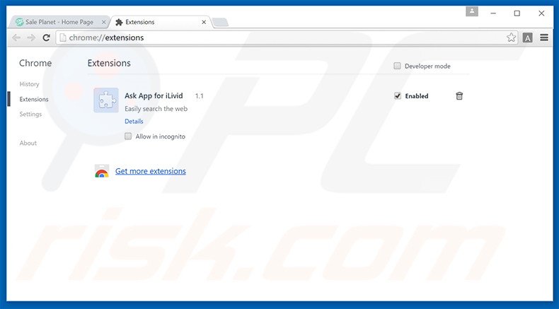 Rimuovere Sale Planet adware da Google Chrome step 2