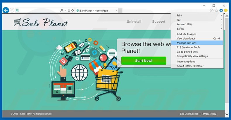 Rimuovere Sale Planet adware da Internet Explorer step 1