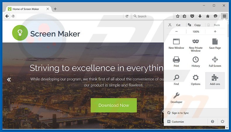 Rimuovere Screen Maker adware da Mozilla Firefox step 1