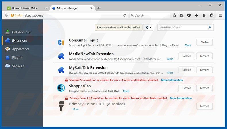 Rimuovere Screen Maker adware da Mozilla Firefox step 2