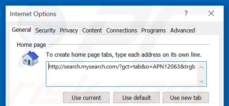 Cambia la tua homepage search.mysearch.com in Internet Explorer