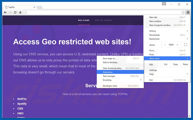 Rimuovere TopFlix adware da Google Chrome step 1