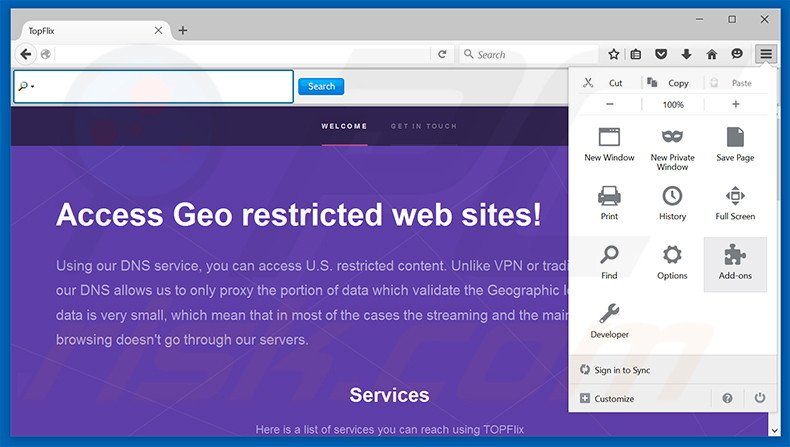 Rimuovere TopFlix adware da Mozilla Firefox step 1
