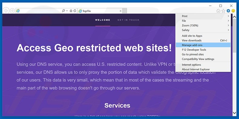 Rimuovere TopFlix adware da Internet Explorer step 1