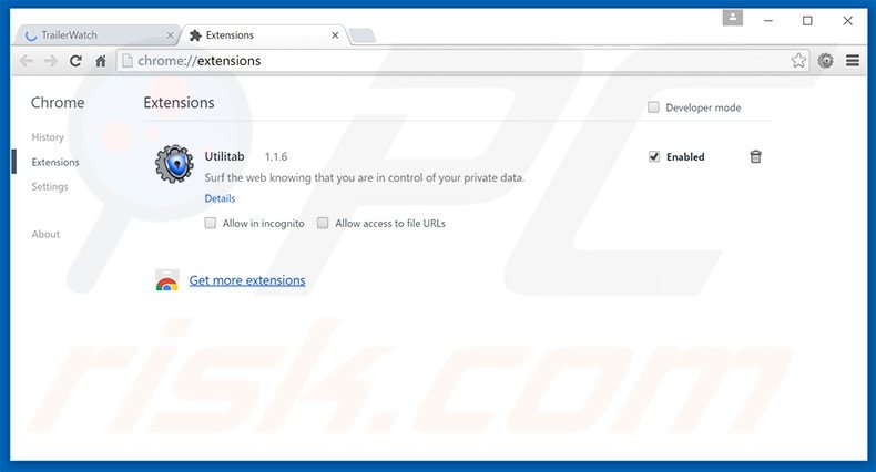 Rimuovere TrailerWatch adware da Google Chrome step 2