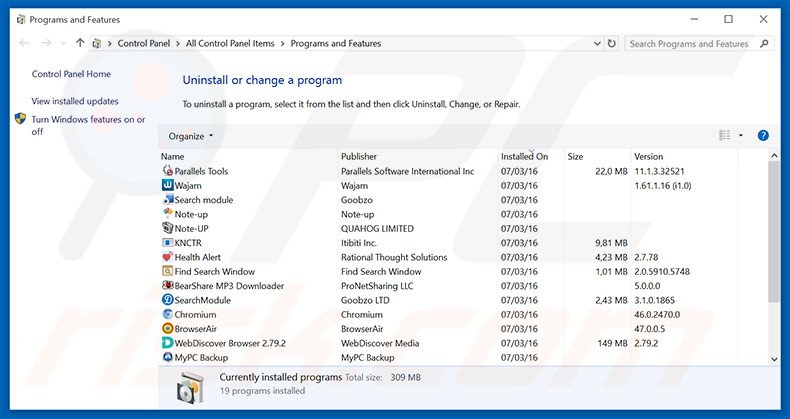 Disinstallare TrailerWatch attraverso il pannello di controllo.