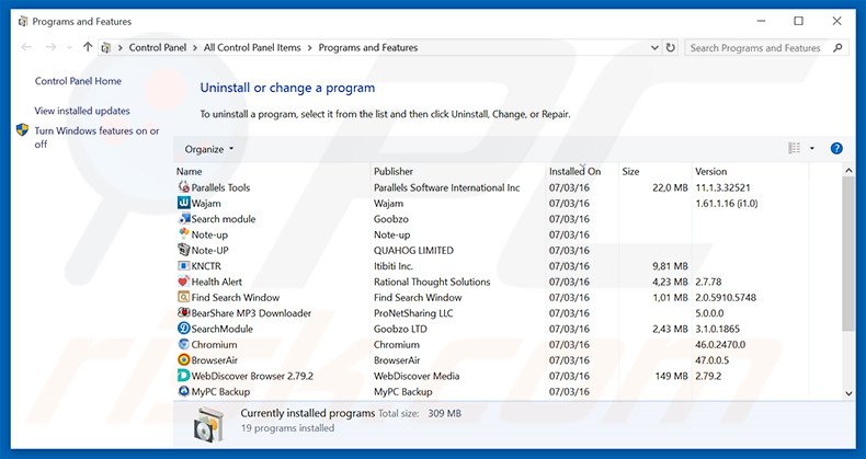 Disinstallare TrailerWatch attraverso il pannello di controllo.