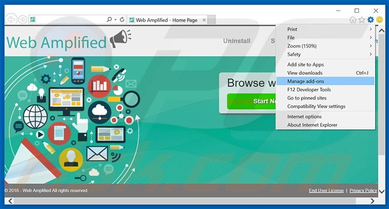 Rimuovere Web Amplified adware da Internet Explorer step 1