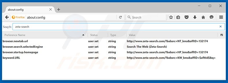 Cambia il tuo motore di ricerca predefinitog zeta-search.com in Mozilla Firefox 