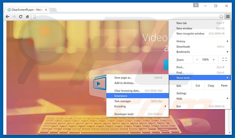 Rimuovere ClearScreen Player adware da Google Chrome step 1