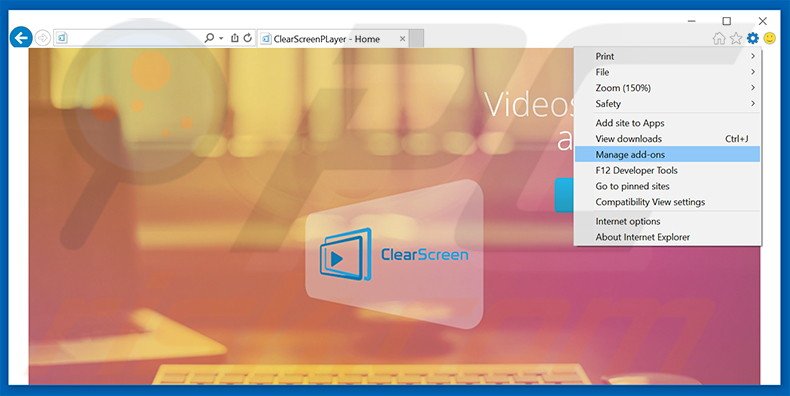 Rimuovere ClearScreen Player adware da Internet Explorer step 1