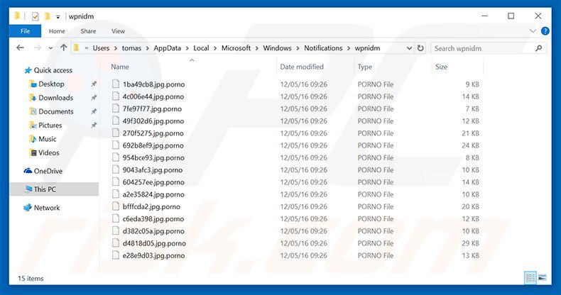 Folder containing files encrypted by CryptoHitman