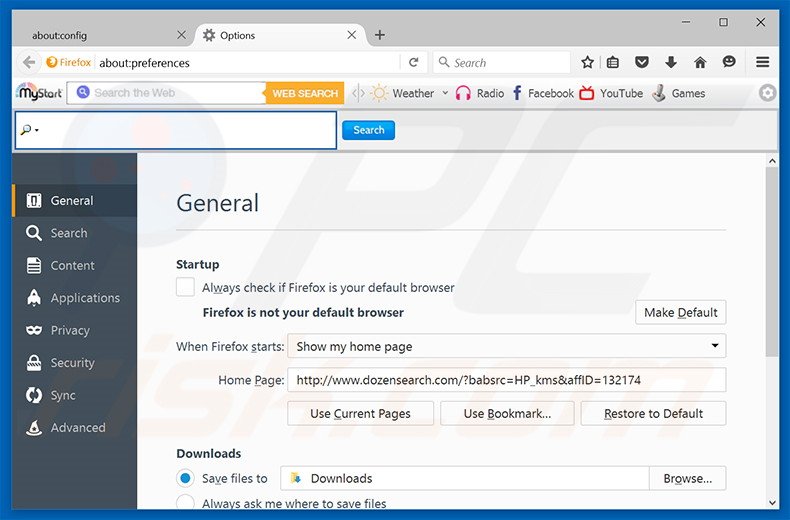 Cambia la tua homepage dozensearch.com in Mozilla Firefox