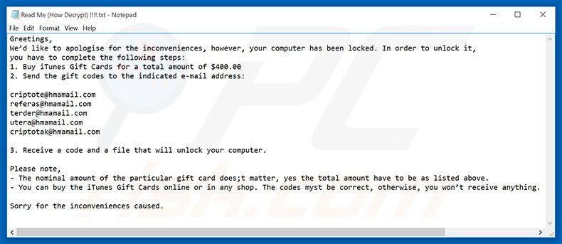 ENCRYPTED ransomware text file