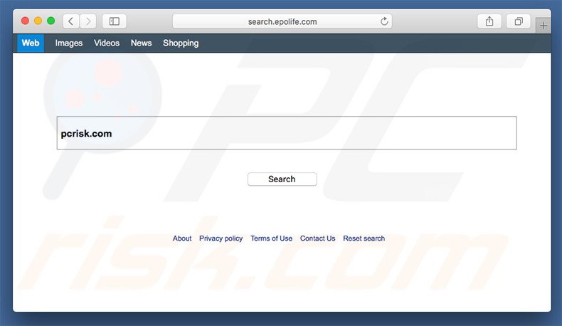 search.epolife.com browser hijacker on a Mac computer
