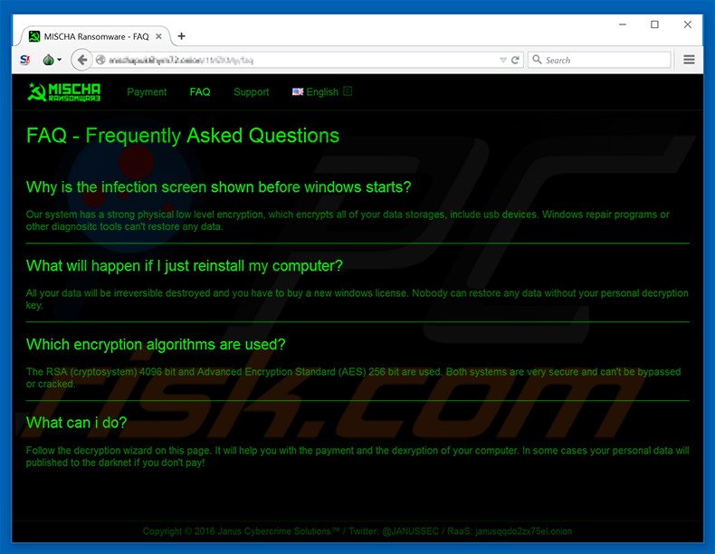 MISCHA ransomware web FAQ