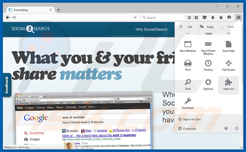 Rimuovere Social2Search adware da Mozilla Firefox step 1