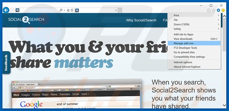 Rimuovere Social2Search adware da Internet Explorer step 1