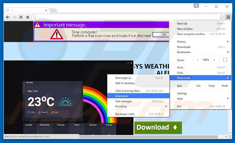 Rimuovere SysWeatherAlert adware da Google Chrome step 1
